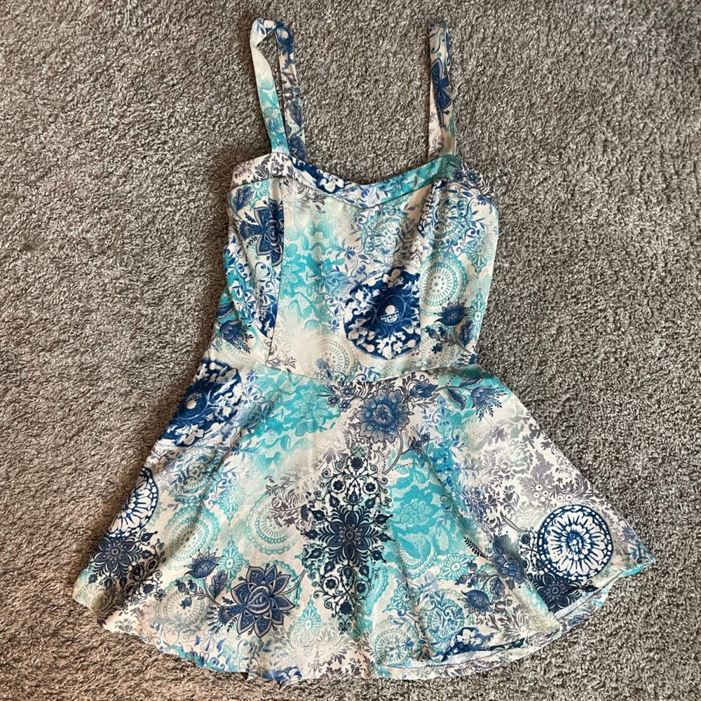 Blue Floral Romper Dress - With Pockets
